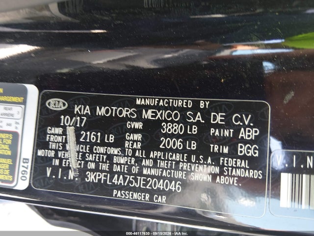 46117630 :رقم المزاد ، 3KPFL4A75JE204046 vin ، 2018 Kia Forte Lx مزاد بيع