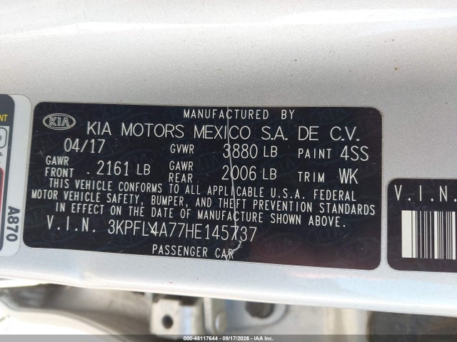 Aukcja sprzedaży 2017 Kia Forte Lx, vin: 3KPFL4A77HE145737, numer aukcji: 46117644