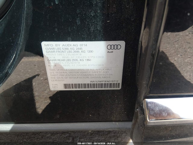 2015 Audi Q5 2.0t Premium მანქანა იყიდება აუქციონზე, vin: WA1LFAFP3FA019712, აუქციონის ნომერი: 46117651