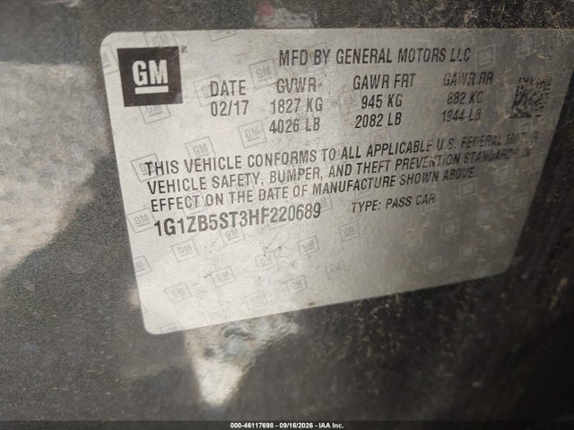 46117698 :رقم المزاد ، 1G1ZB5ST3HF220689 vin ، 2017 Chevrolet Malibu Ls مزاد بيع