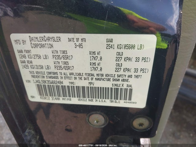 Продаж на аукціоні авто 2005 Jeep Liberty Limited Edition, vin: 1J4GL58K35W662484, номер лоту: 46117751