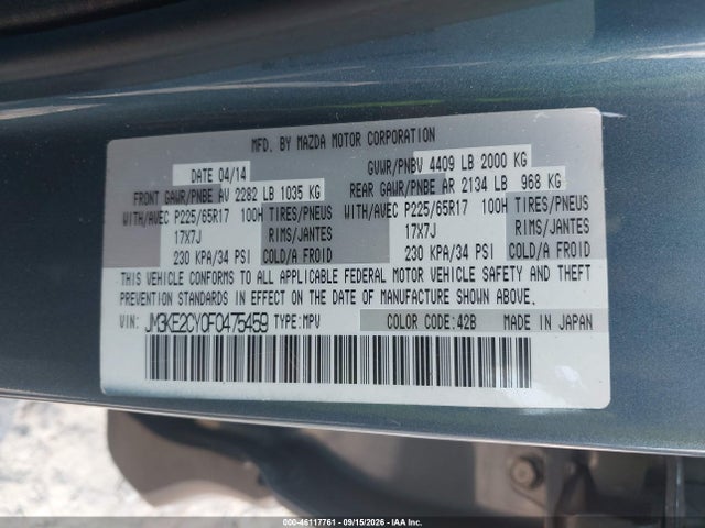 46117761 :رقم المزاد ، JM3KE2CY0F0475459 vin ، 2015 Mazda Cx-5 Touring مزاد بيع