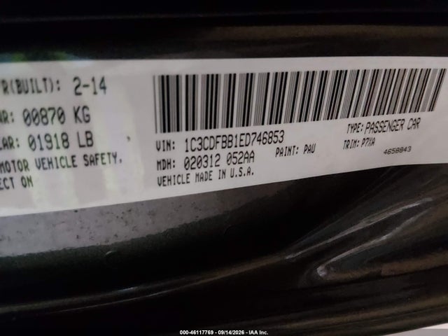 Aukcja sprzedaży 2014 Dodge Dart Sxt, vin: 1C3CDFBB1ED746853, numer aukcji: 46117769