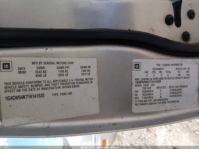 46117773 :رقم المزاد ، 1G4CW54K714141626 vin ، 2001 Buick Park Avenue مزاد بيع
