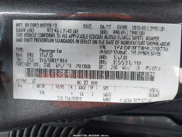 Продажа на аукционе авто 2017 Ford Focus Se, vin: 1FADP3FE8HL309703, номер лота: 46117785