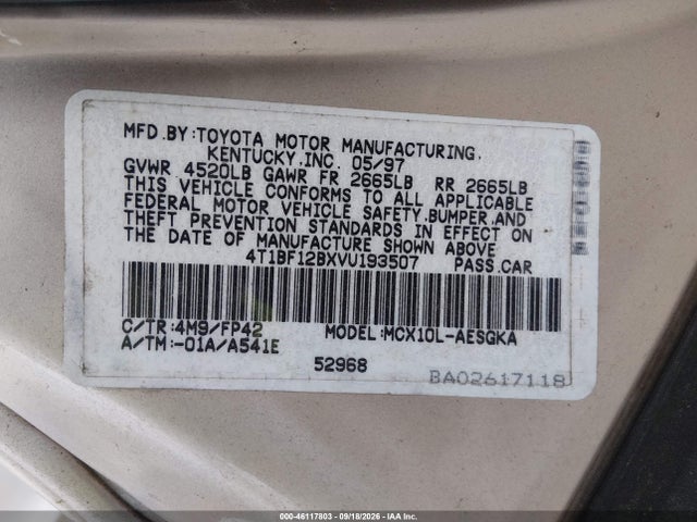 1997 Toyota Avalon Xls მანქანა იყიდება აუქციონზე, vin: 4T1BF12BXVU193507, აუქციონის ნომერი: 46117803