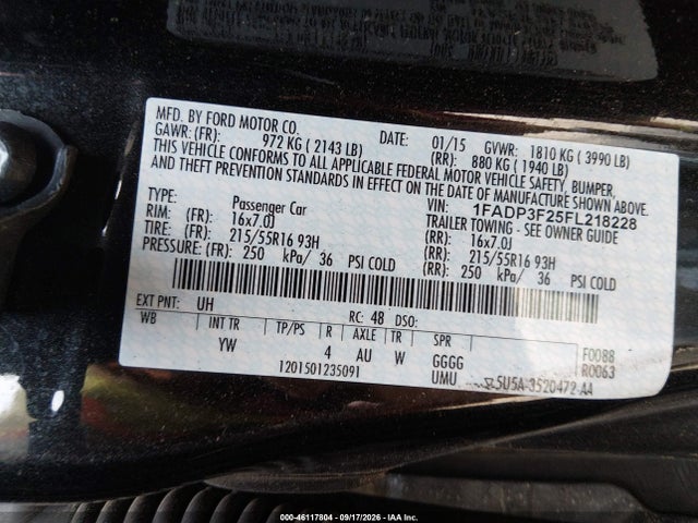 2015 Ford Focus Se მანქანა იყიდება აუქციონზე, vin: 1FADP3F25FL218228, აუქციონის ნომერი: 46117804