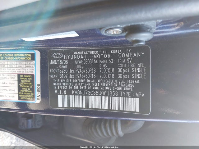 Aukcja sprzedaży 2008 Hyundai Veracruz Gls/limited/se, vin: KM8NU73C38U061853, numer aukcji: 46117819