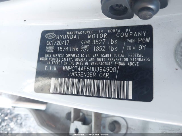 Aukcja sprzedaży 2017 Hyundai Accent Se, vin: KMHCT4AE5HU394908, numer aukcji: 46117837