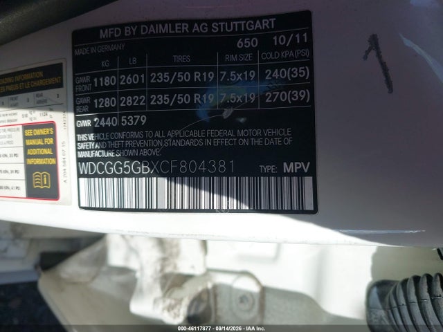 46117877 :رقم المزاد ، WDCGG5GBXCF804381 vin ، 2012 Mercedes-benz Glk 350 مزاد بيع