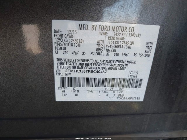 2FMTK3J87FBC40467 Ford EDGE SEL