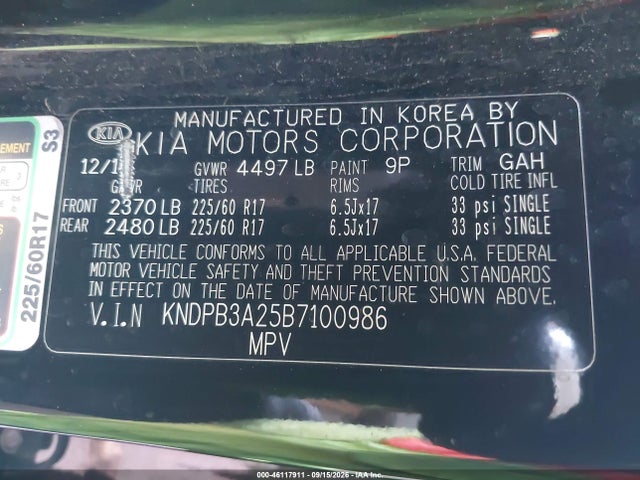 46117911 :رقم المزاد ، KNDPB3A25B7100986 vin ، 2011 Kia Sportage Lx مزاد بيع