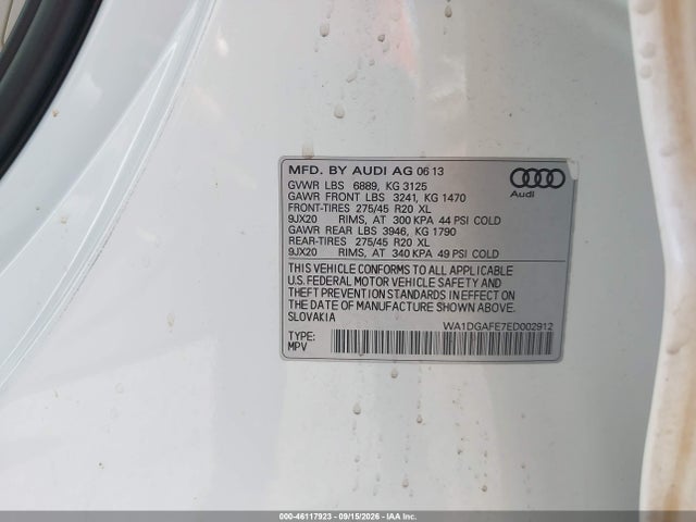 2014 Audi Q7 3.0t S Line Prestige მანქანა იყიდება აუქციონზე, vin: WA1DGAFE7ED002912, აუქციონის ნომერი: 46117923