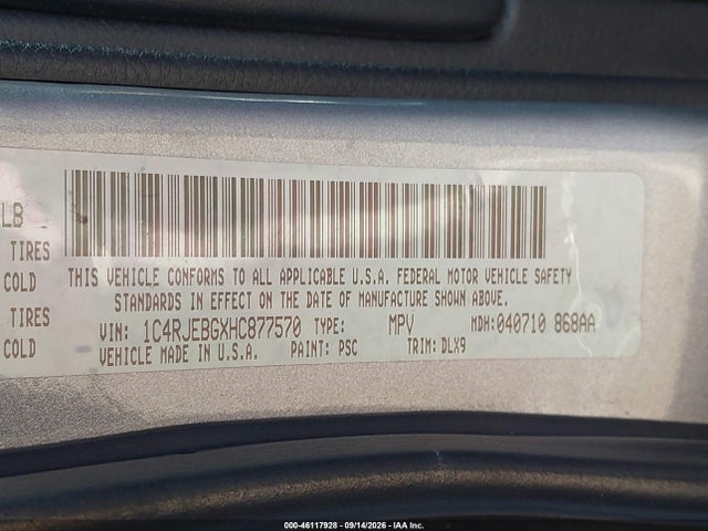 Продажа на аукционе авто 2017 Jeep Grand Cherokee Limited 4x2, vin: 1C4RJEBGXHC877570, номер лота: 46117928