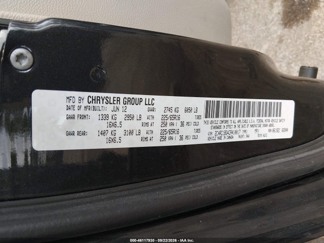 46117930 :رقم المزاد ، 2C4RC1BG4CR410017 vin ، 2012 Chrysler Town & Country Touring مزاد بيع