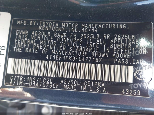 Toyota CAMRY XSE 2015 4T1BF1FK9FU477187 Image 9