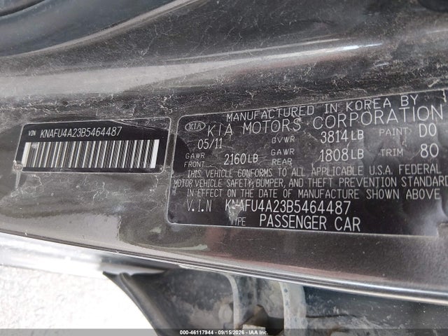 2011 Kia Forte Ex მანქანა იყიდება აუქციონზე, vin: KNAFU4A23B5464487, აუქციონის ნომერი: 46117944