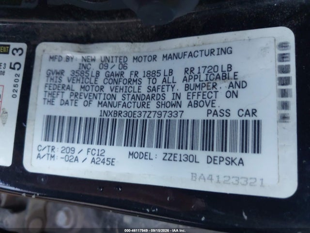 46117949 :رقم المزاد ، 1NXBR30E37Z797337 vin ، 2007 Toyota Corolla S مزاد بيع