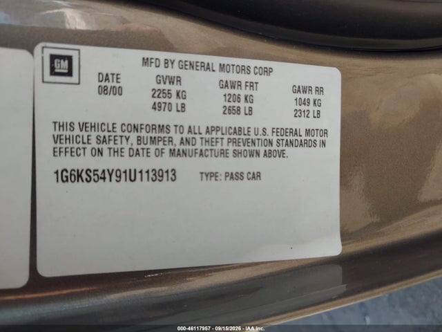 Продаж на аукціоні авто 2001 Cadillac Seville Sls, vin: 1G6KS54Y91U113913, номер лоту: 46117957