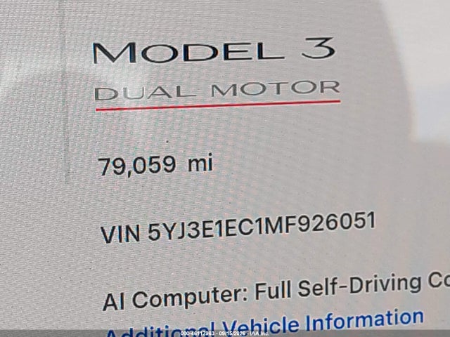 46117963 :رقم المزاد ، 5YJ3E1EC1MF926051 vin ، 2021 Tesla Model 3 Performance Dual Motor All-wheel Drive مزاد بيع