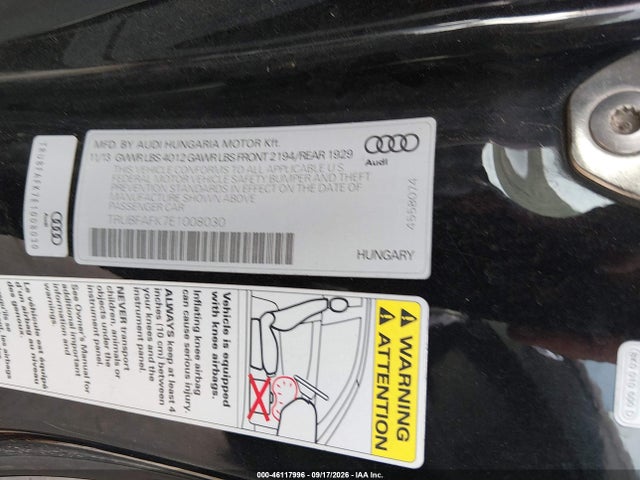 46117996 :رقم المزاد ، TRUBFAFK7E1008030 vin ، 2014 Audi Tt 2.0t مزاد بيع