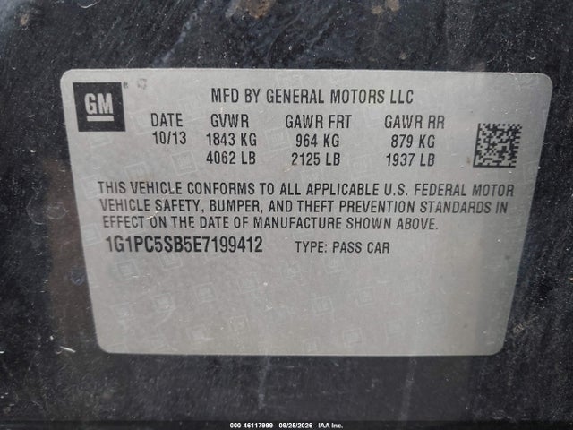 46117999 :رقم المزاد ، 1G1PC5SB5E7199412 vin ، 2014 Chevrolet Cruze 1lt Auto مزاد بيع