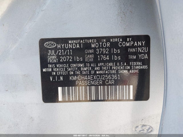 2012 Hyundai Elantra Gls (ulsan Plant) მანქანა იყიდება აუქციონზე, vin: KMHDH4AEXCU256361, აუქციონის ნომერი: 46118017