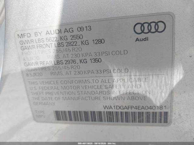 2014 Audi Q5 3.0t Premium Plus მანქანა იყიდება აუქციონზე, vin: WA1DGAFP4EA040181, აუქციონის ნომერი: 46118025