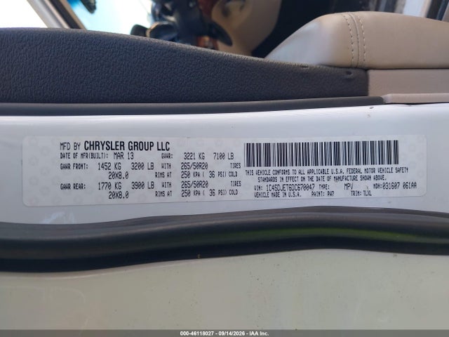 46118027 :رقم المزاد ، 1C4SDJET6DC670047 vin ، 2013 Dodge Durango Citadel مزاد بيع