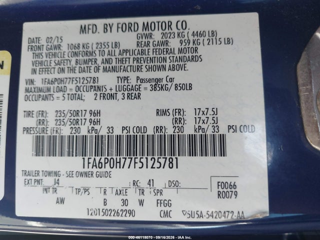 Aukcja sprzedaży 2015 Ford Fusion Se, vin: 1FA6P0H77F5125781, numer aukcji: 46118070