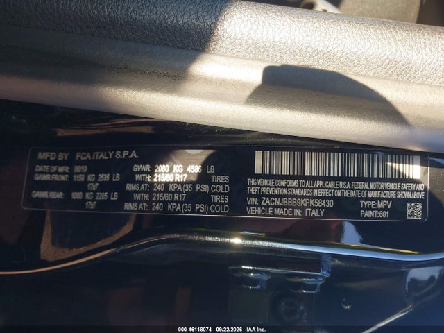 Продаж на аукціоні авто 2019 Jeep Renegade Latitude 4x4, vin: ZACNJBBB9KPK58430, номер лоту: 46118074