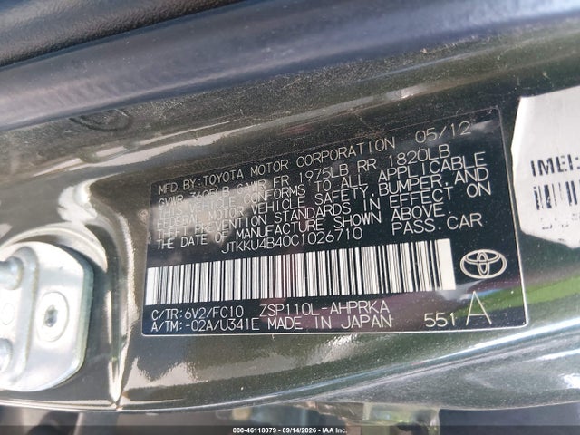 Aukcja sprzedaży 2012 Scion Xd, vin: JTKKU4B40C1026710, numer aukcji: 46118079