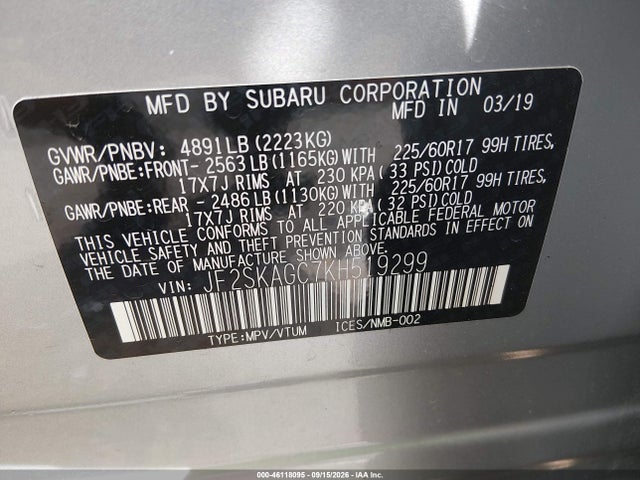 Subaru Forester Premium 2019 JF2SKAGC7KH519299 Image 9
