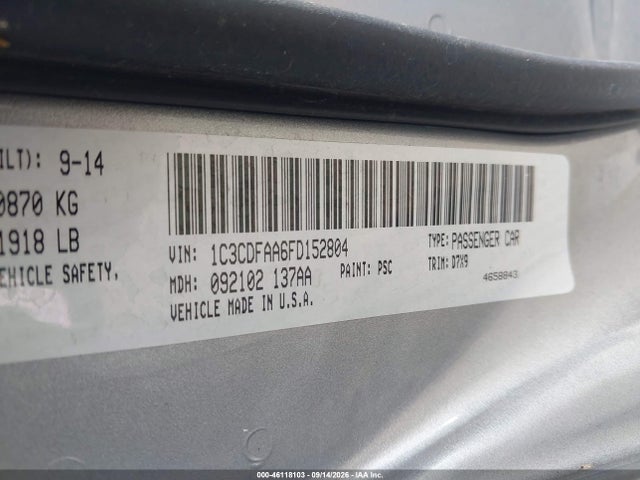 Aukcja sprzedaży 2015 Dodge Dart Se, vin: 1C3CDFAA6FD152804, numer aukcji: 46118103