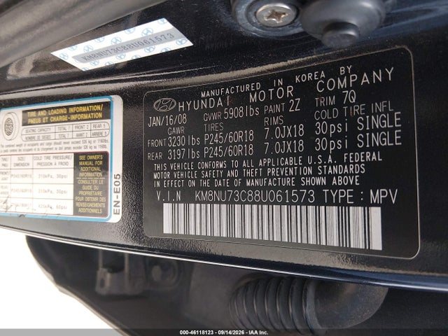 46118123 :رقم المزاد ، KM8NU73C88U061573 vin ، 2008 Hyundai Veracruz Gls/limited/se مزاد بيع
