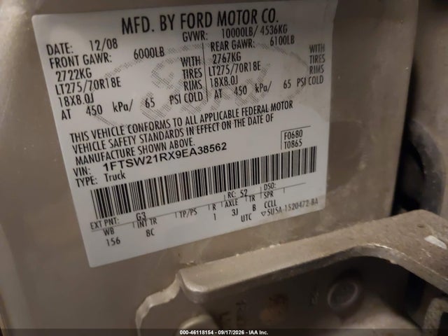 Продаж на аукціоні авто 2009 Ford F-250 Fx4/harley-davidson/king Ranch/lariat/xl/xlt, vin: 1FTSW21RX9EA38562, номер лоту: 46118154