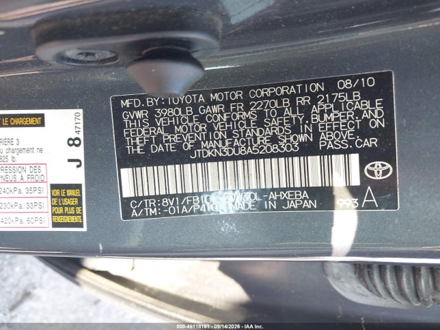 Продаж на аукціоні авто 2010 Toyota Prius Iii, vin: JTDKN3DU8A5208303, номер лоту: 46118161