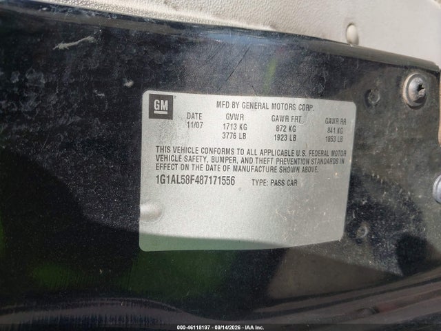 Aukcja sprzedaży 2008 Chevrolet Cobalt Lt, vin: 1G1AL58F487171556, numer aukcji: 46118197