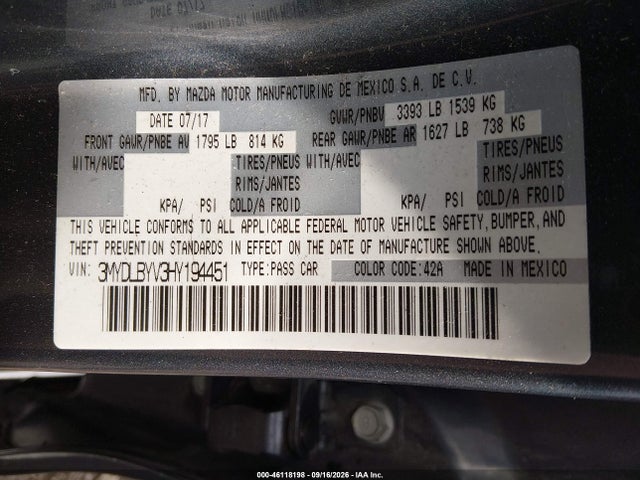 Продажа на аукционе авто 2017 Toyota Yaris Ia, vin: 3MYDLBYV3HY194451, номер лота: 46118198