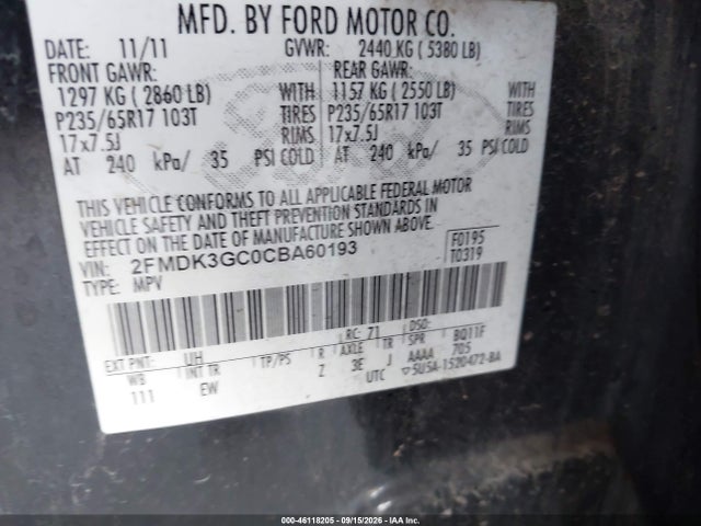 Продажа на аукционе авто 2012 Ford Edge Se, vin: 2FMDK3GC0CBA60193, номер лота: 46118205