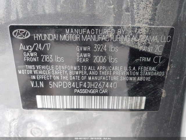 Aukcja sprzedaży 2018 Hyundai Elantra Sel, vin: 5NPD84LF4JH267440, numer aukcji: 46118217