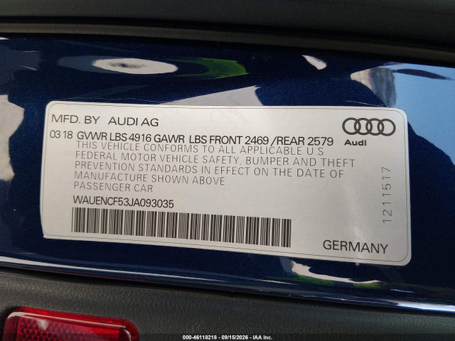 Продаж на аукціоні авто 2018 Audi A5 Sportback Premium Plus, vin: WAUENCF53JA093035, номер лоту: 46118218