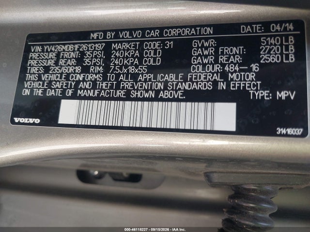 Aukcja sprzedaży 2015 Volvo Xc60 T5 Premier, vin: YV426MDB1F2613197, numer aukcji: 46118227