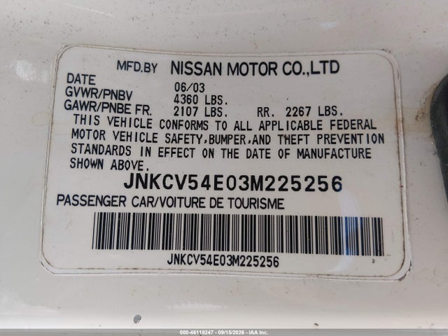 Продаж на аукціоні авто 2003 Infiniti G35 Base W/leather, vin: JNKCV54E03M225256, номер лоту: 46118247