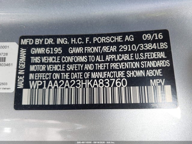Aukcja sprzedaży 2017 Porsche Cayenne Platinum Edition, vin: WP1AA2A23HKA83760, numer aukcji: 46118305