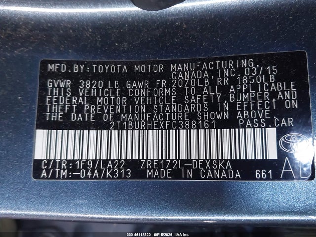 Toyota Corolla S Premium 2015 2T1BURHEXFC388161 Image 9