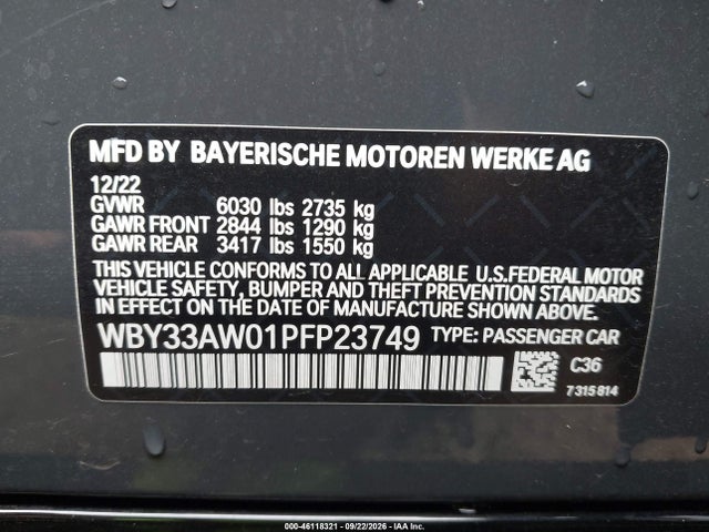 2023 Bmw I4 M50 მანქანა იყიდება აუქციონზე, vin: WBY33AW01PFP23749, აუქციონის ნომერი: 46118321