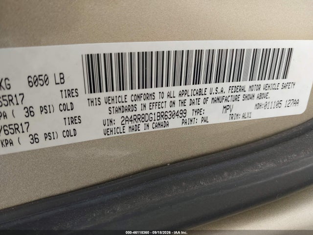 Aukcja sprzedaży 2011 Chrysler Town & Country Touring-l, vin: 2A4RR8DG1BR630499, numer aukcji: 46118360
