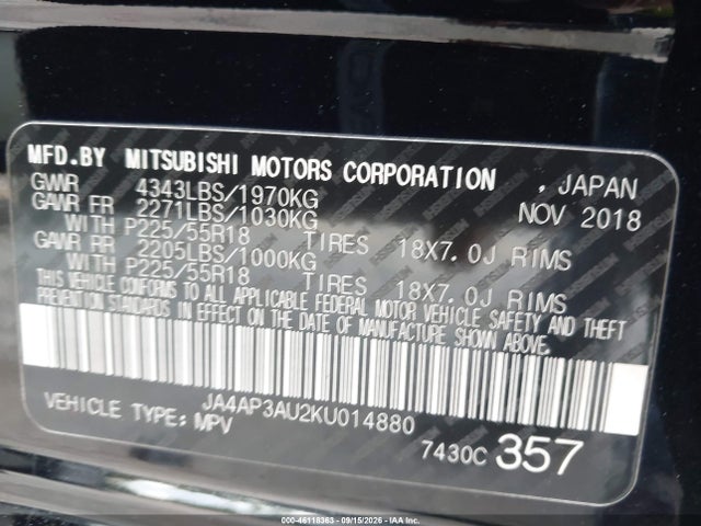 Aukcja sprzedaży 2019 Mitsubishi Outlander Sport 2.0 Es, vin: JA4AP3AU2KU014880, numer aukcji: 46118363