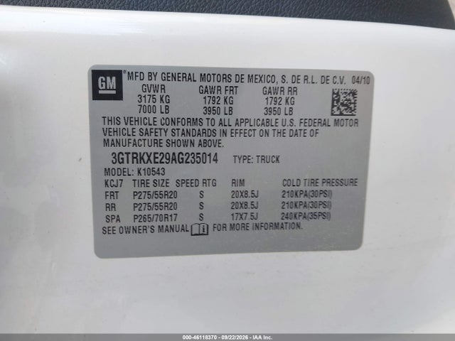 Продаж на аукціоні авто 2010 Gmc Sierra 1500 Denali, vin: 3GTRKXE29AG235014, номер лоту: 46118370